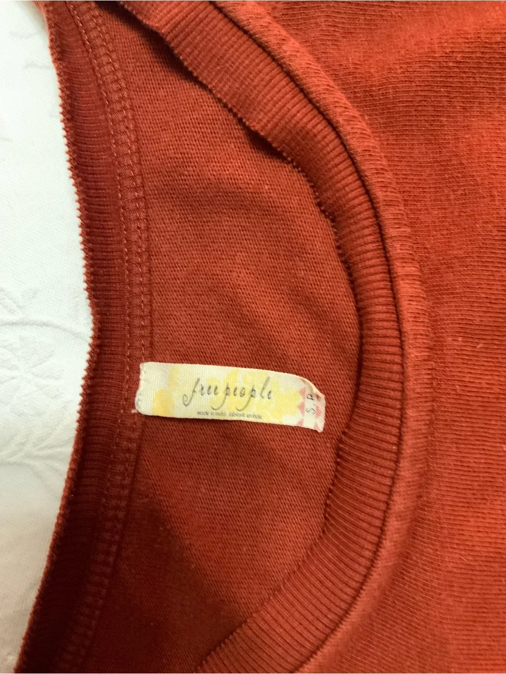 Free People “Outer Sunset Grampa Jersey “ Rust Lace-Sleeve Long Sleeve Tee